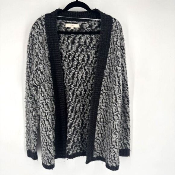 Loft Women's Marbled Wool Blend Open Front Cardigan Sweater Gray Black Size XL - Picture 1 of 10